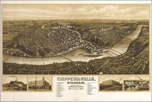 Poster, Many Sizes Available; Map Of Chippewa Falls, Wisconsin 1907