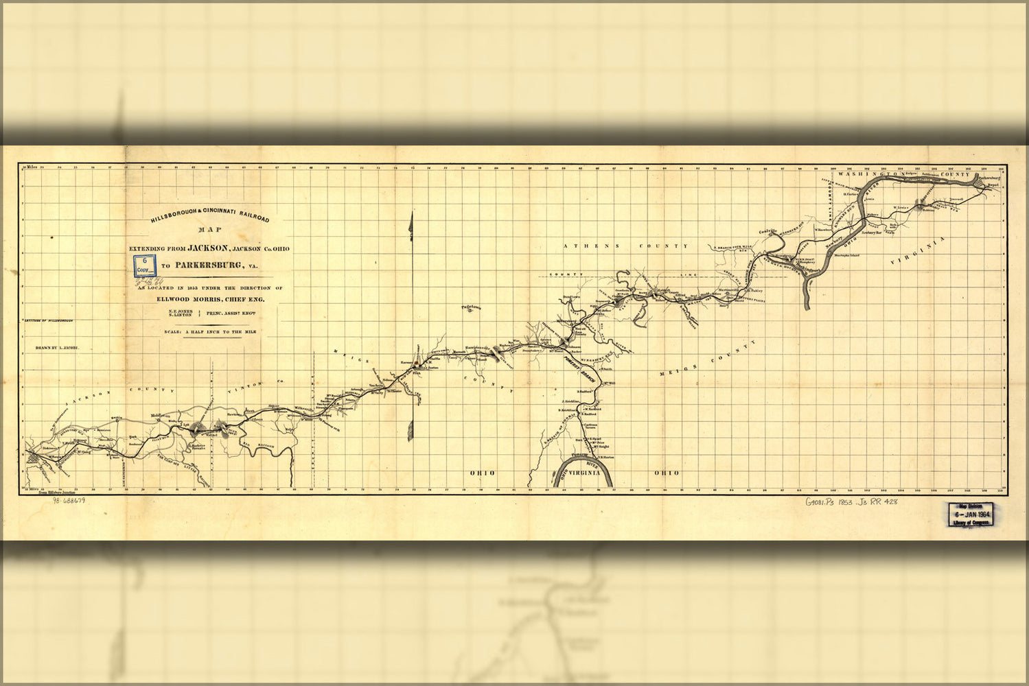 Poster, Many Sizes Available; Hillsborough & Cincinnati Railroad Map East 1853