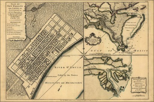 Poster, Many Sizes Available; Map Of New Orleans & Mississippi River Delta 1768