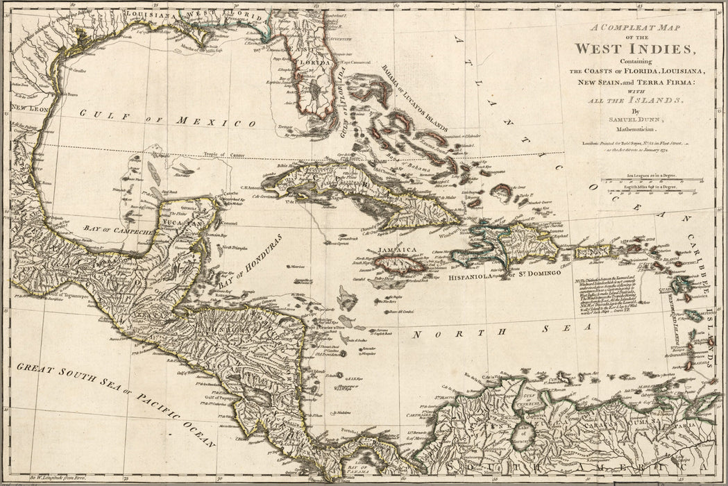 Poster, Many Sizes Available; Map Of West Indies; Cuba Florida Mexico 1774 P1