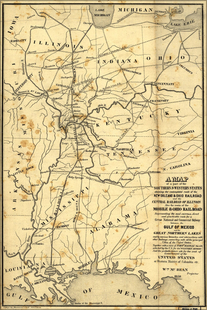 Poster, Many Sizes Available; Map Of New Orleans Ohio Railroad Of Illinois 1850