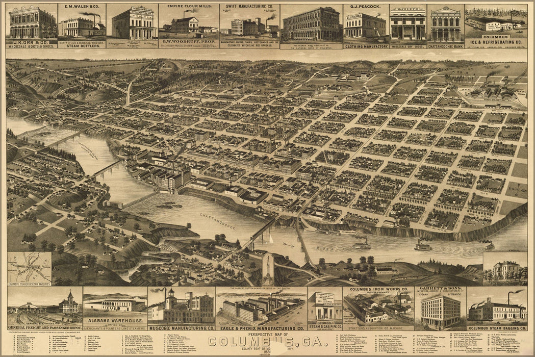 Poster, Many Sizes Available; Perspective Map Of Columbus, Georgia 1886