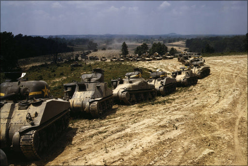 Poster, Many Sizes Available; M-4 Sherman And M-3 Grant Tank Column In Training Maneuvers, Ft Knox