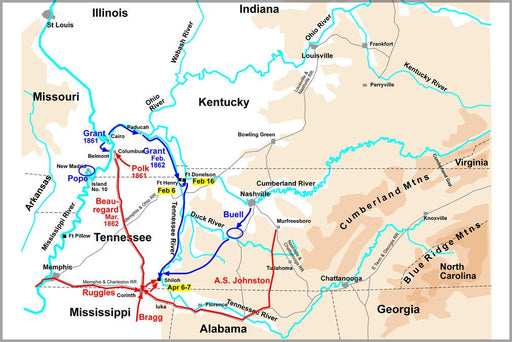 Poster, Many Sizes Available; Map Of Western Theater Of The American Civil War, From Belmont To Shiloh