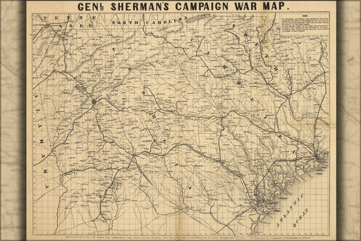 Poster, Many Sizes Available; General Shermans Civil War Campaign Map 1864