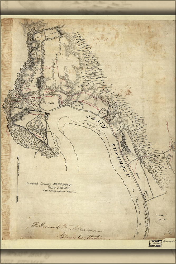 Poster, Many Sizes Available; General Shermans Map Of Arkansas Post 1863