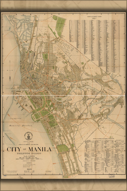 Poster, Many Sizes Available; Map Of City Of Manila, Philippines 1920