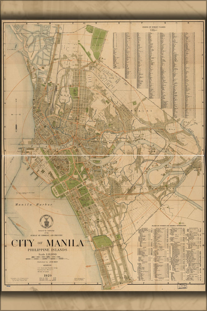 Poster, Many Sizes Available; Map Of City Of Manila, Philippines 1920