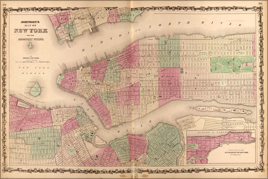 Poster, Many Sizes Available; Map Of New York City 1862