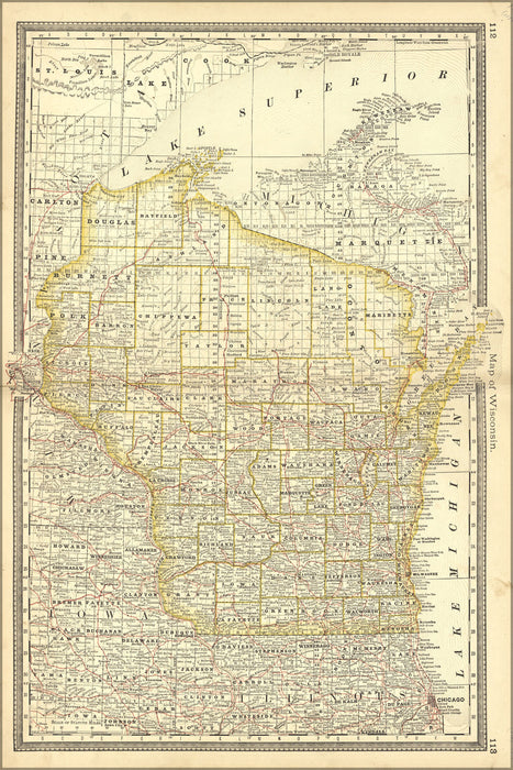 Poster, Many Sizes Available; Map Of Wisconsin 1881