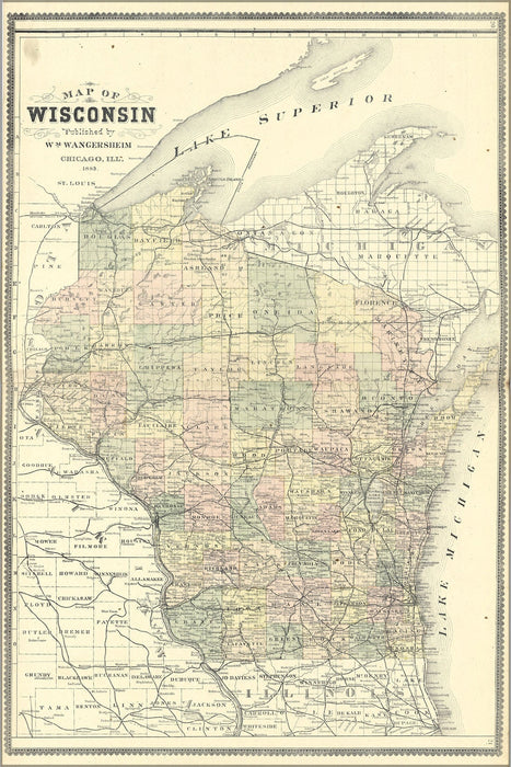 Poster, Many Sizes Available; Map Of Wisconsin 1889