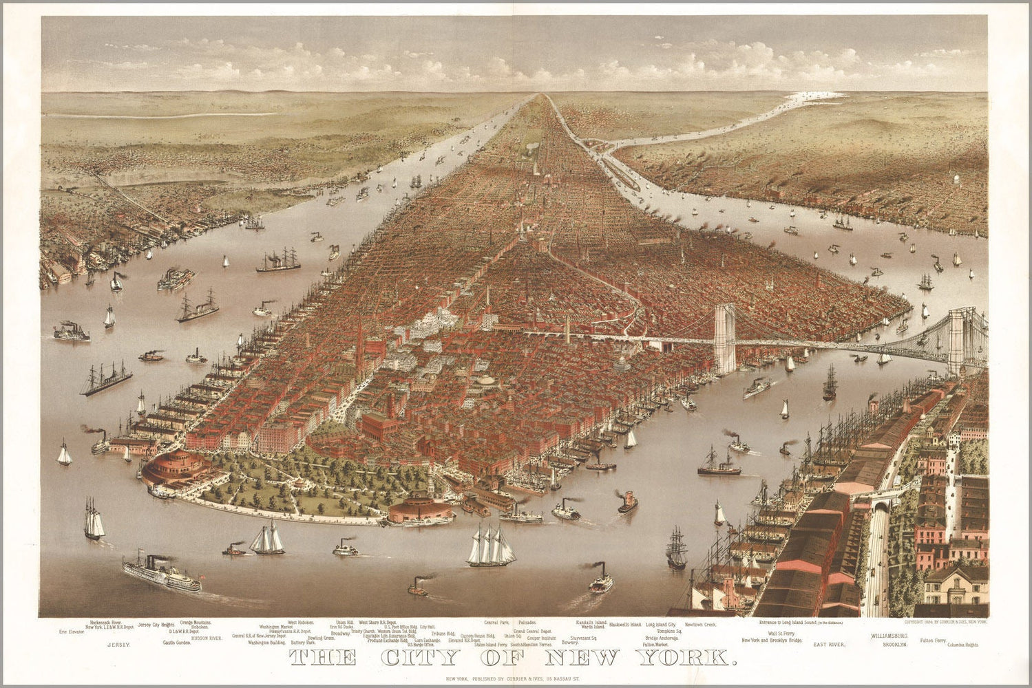 Poster, Many Sizes Available; Map Of City Of New York 1884 Currier & Ives