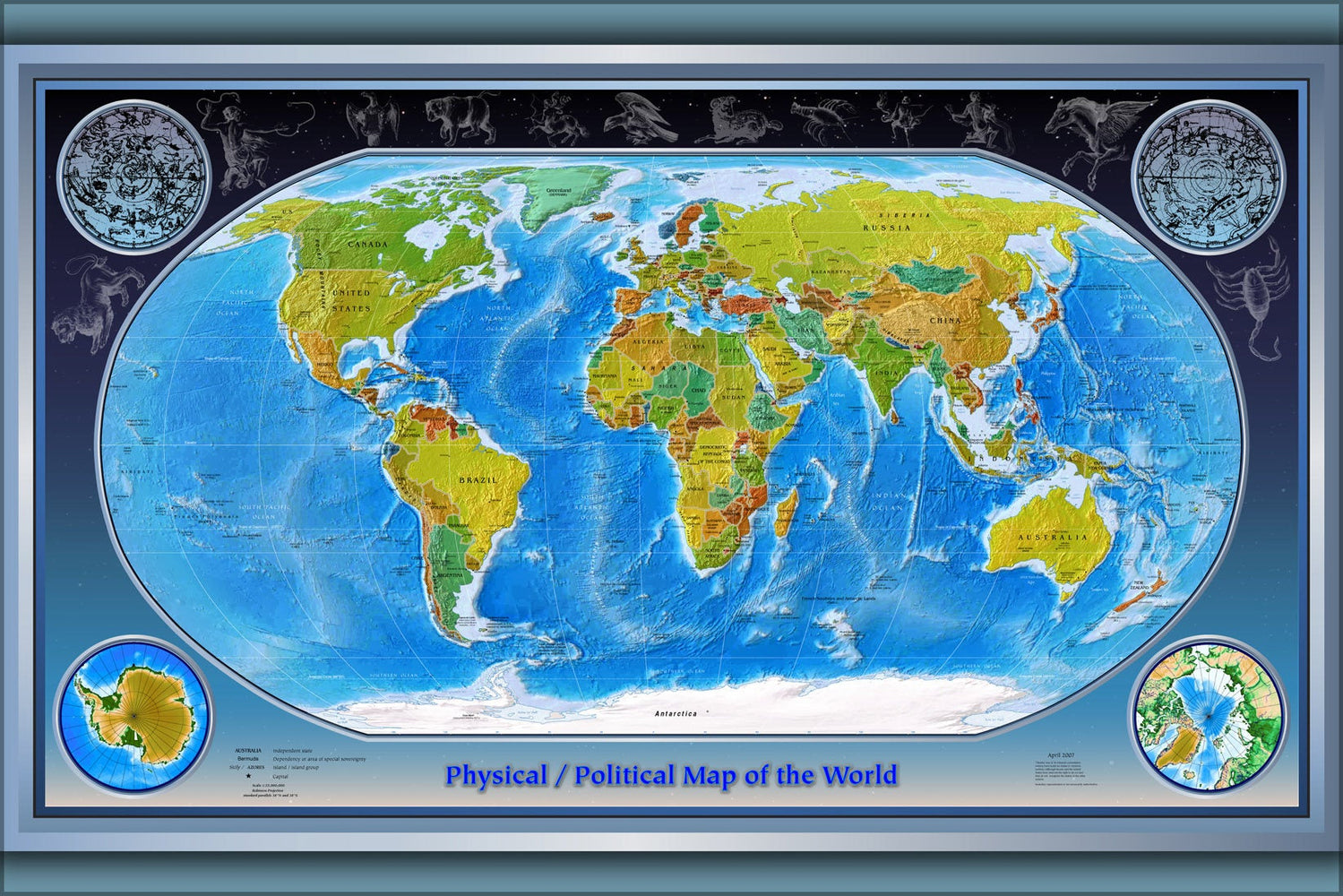 Poster, Many Sizes Available; Physical Political World Map