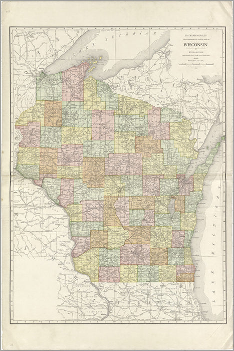 Poster, Many Sizes Available; Map Of Wisconsin 1914