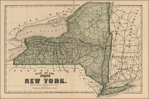 Poster, Many Sizes Available; Map Of New York State 1875