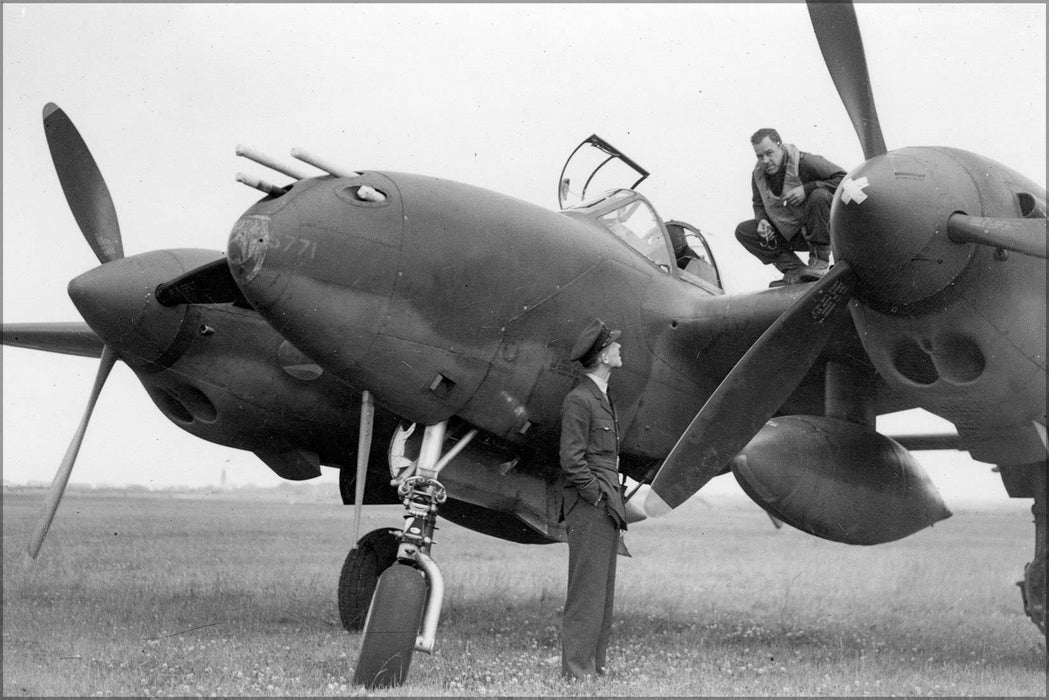 Poster, Many Sizes Available; Pilot 14Th Fighter Group On Wing Of P-38 Lightning England 1942