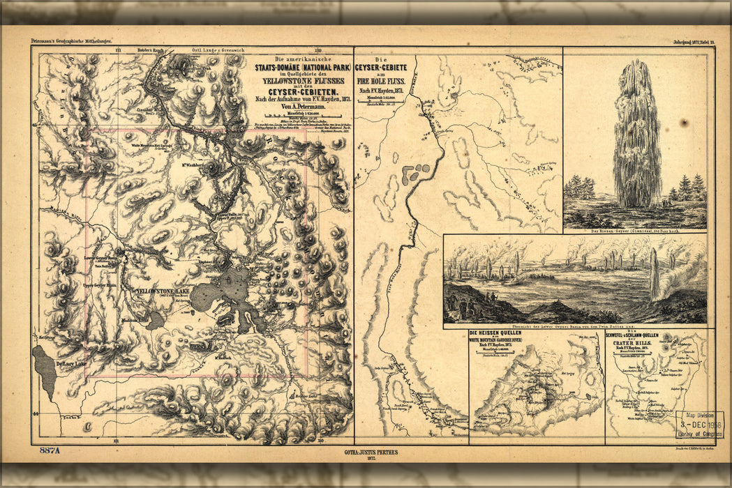 Poster, Many Sizes Available; Map Of Yellowstone National Park 1872 In German