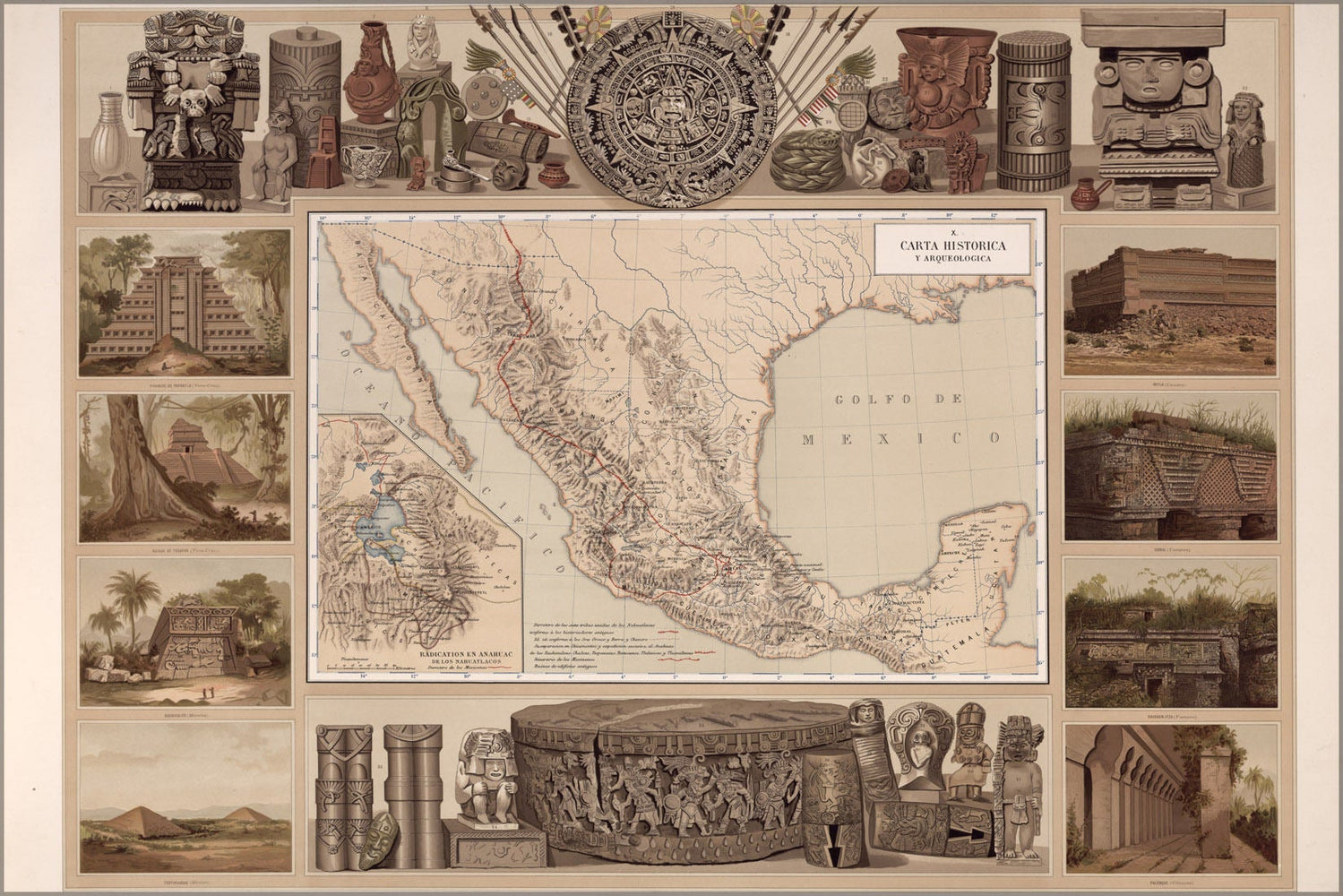 Poster, Many Sizes Available; Historical And Archaeological Map Of Mexico 1885