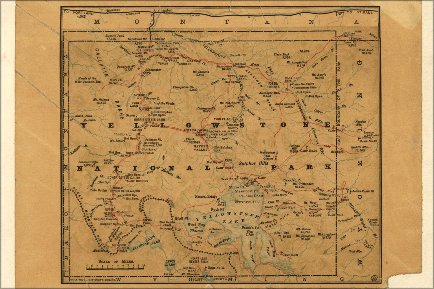 Poster, Many Sizes Available; Map Of Yellowstone National Park, Wyoming 1880