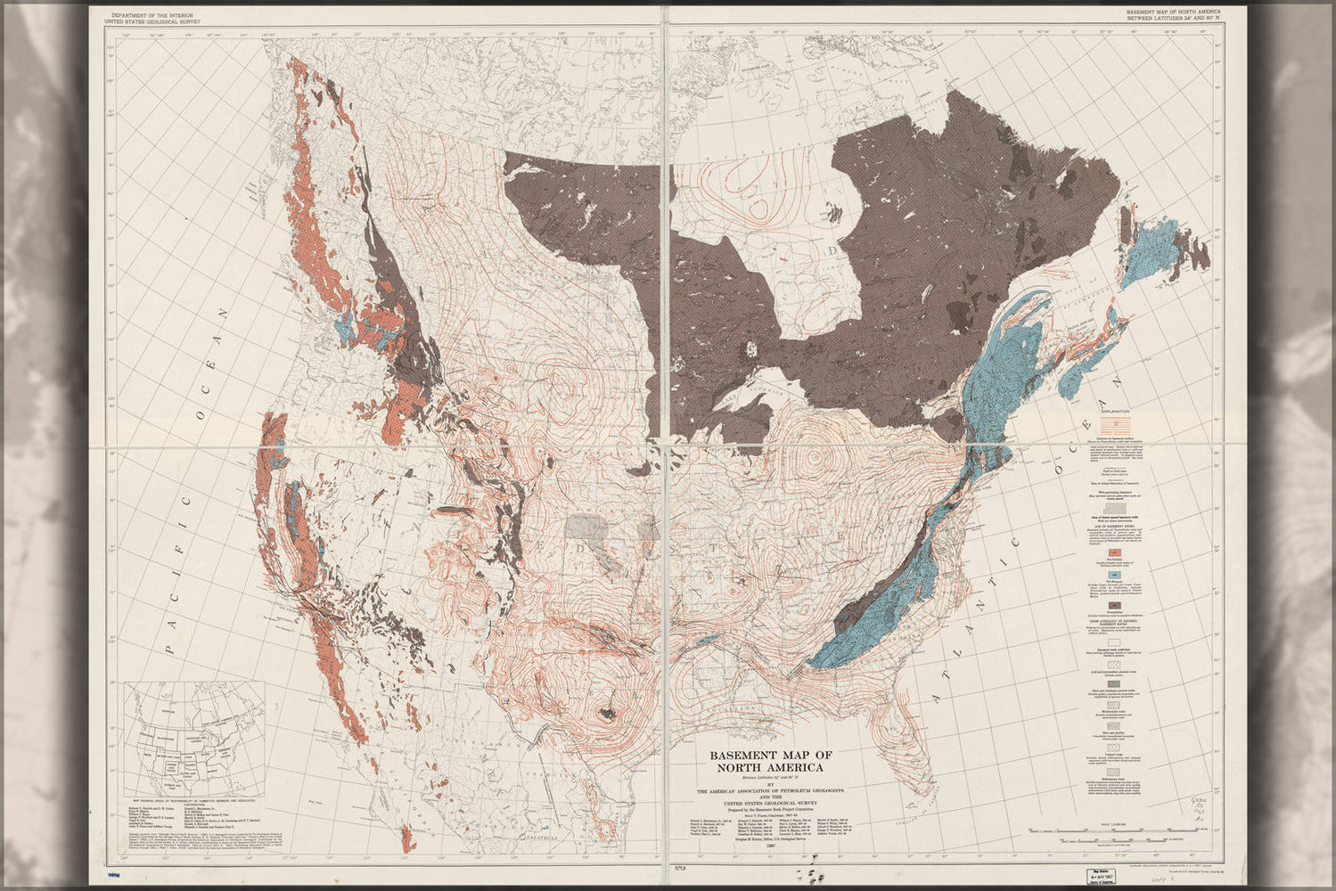 Poster, Many Sizes Available; Geological Basement Map Of North America 1967