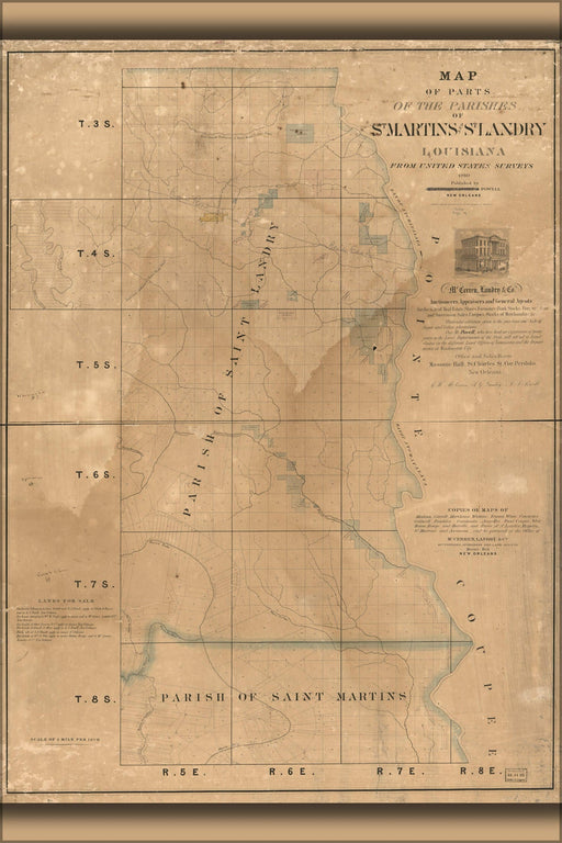 Poster, Many Sizes Available; Map Parishes St. Martins Landry Louisiana 1860