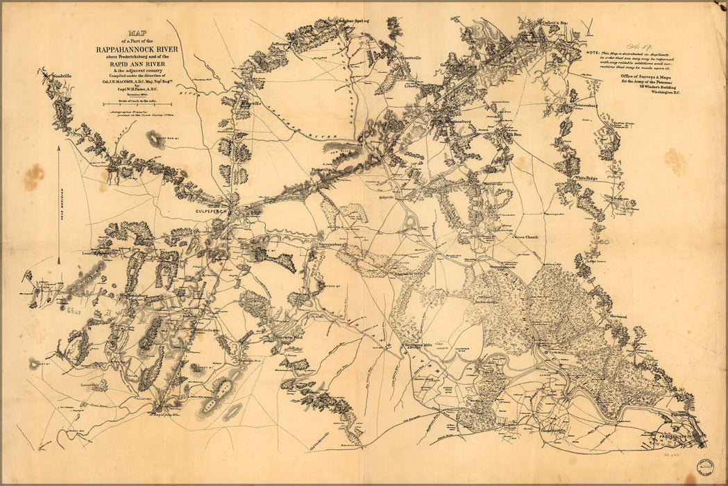 Poster, Many Sizes Available; Map Rappanhannock & Rapid Ann River Virginia 1862