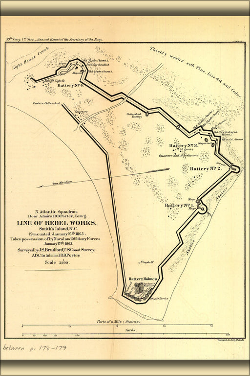 Poster, Many Sizes Available; Map Rebel Works Smiths Island North Carolina 1865