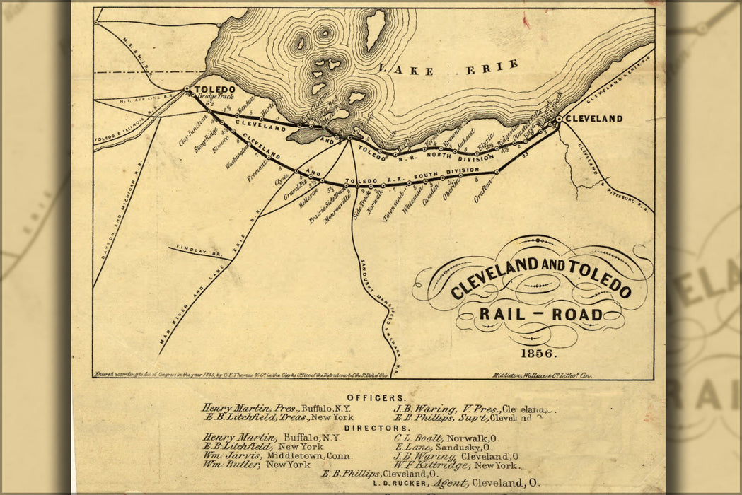 Poster, Many Sizes Available; Map Of Cleveland And Toledo Railroad 1856