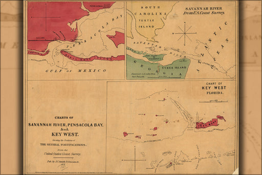 Poster, Many Sizes Available; Map Savannah River Pensacola Bay & Key West 1861