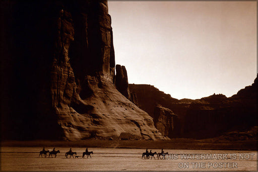 Poster, Many Sizes Available; Canyon De Chelly â Navajo. Seven Riders On Horseback And Dog Trek Against Background Of Canyon Cliffs, 1904