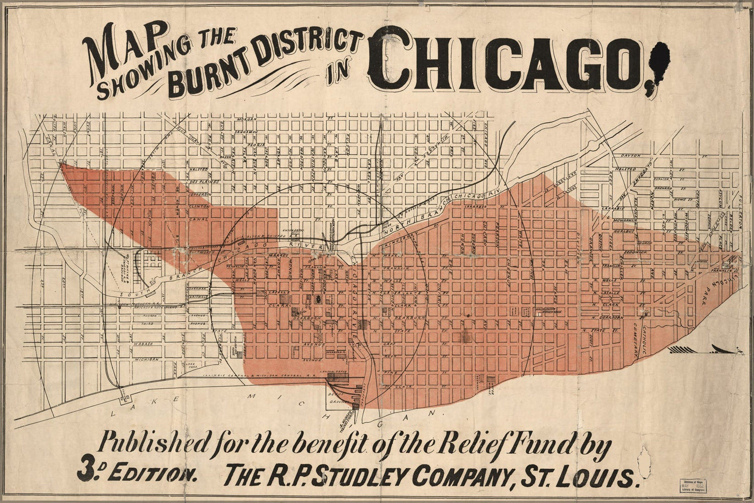 Poster, Many Sizes Available; Map Showing The Burnt District In Chicago 1871