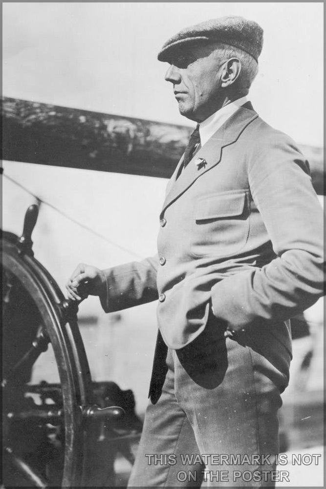 Poster, Many Sizes Available; Captain Roald Amundsen At Wheel Leaving Home For North Pole Antarctic Expedition South Pole