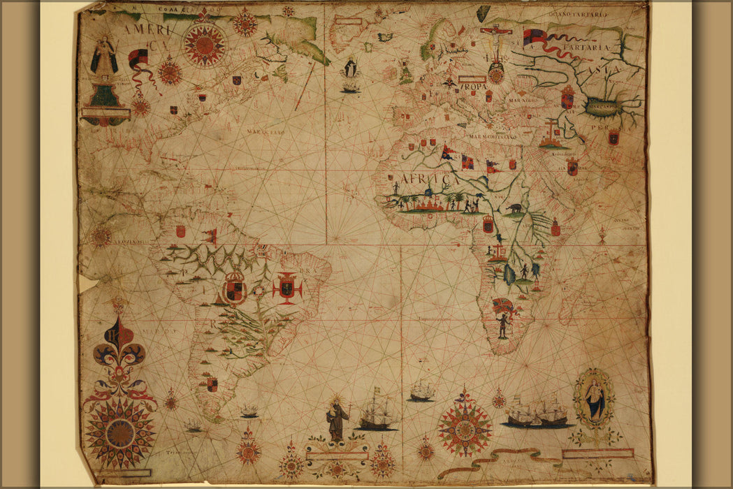 Poster, Many Sizes Available; Portolan Chart Map Of The Atlantic Ocean 1633