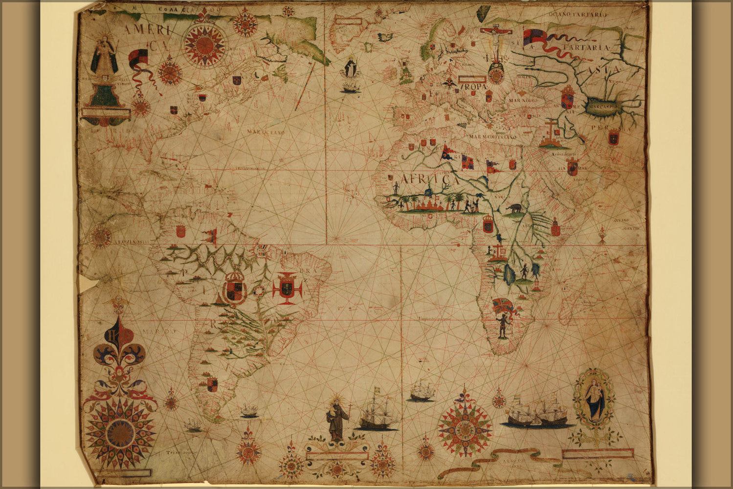 Poster, Many Sizes Available; Portolan Chart Map Of The Atlantic Ocean 1633