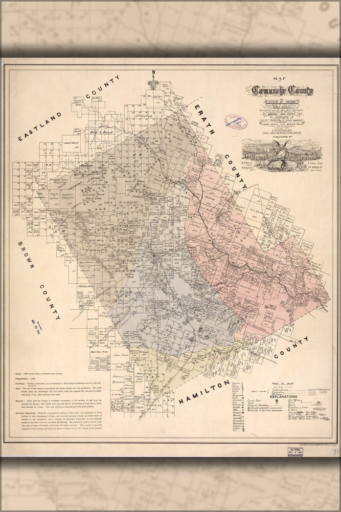 Poster, Many Sizes Available; Map Of Comanche County  State Of Texas 1876