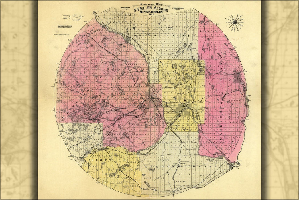 Poster, Many Sizes Available; Map 25 Miles Around Minneapolis 1881