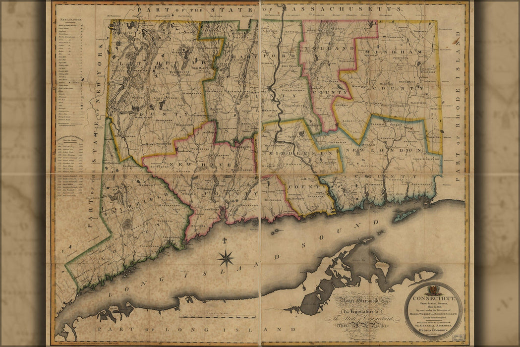 Poster, Many Sizes Available; Map Of Connecticut 1813