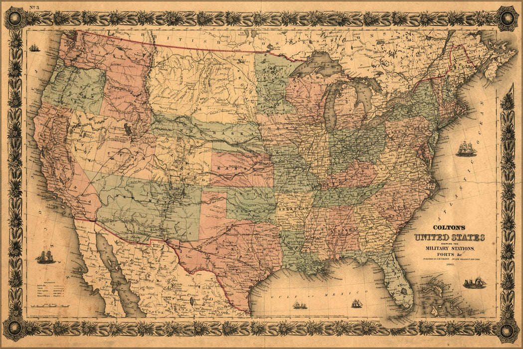 Poster, Many Sizes Available; Map United States Of America Military Forts 1855