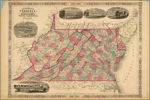 Poster, Many Sizes Available; Map Virginia Delaware Maryland West Virginia 1864