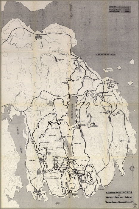 Poster, Many Sizes Available; Carriage Road Map Acadia National Park Maine 1989