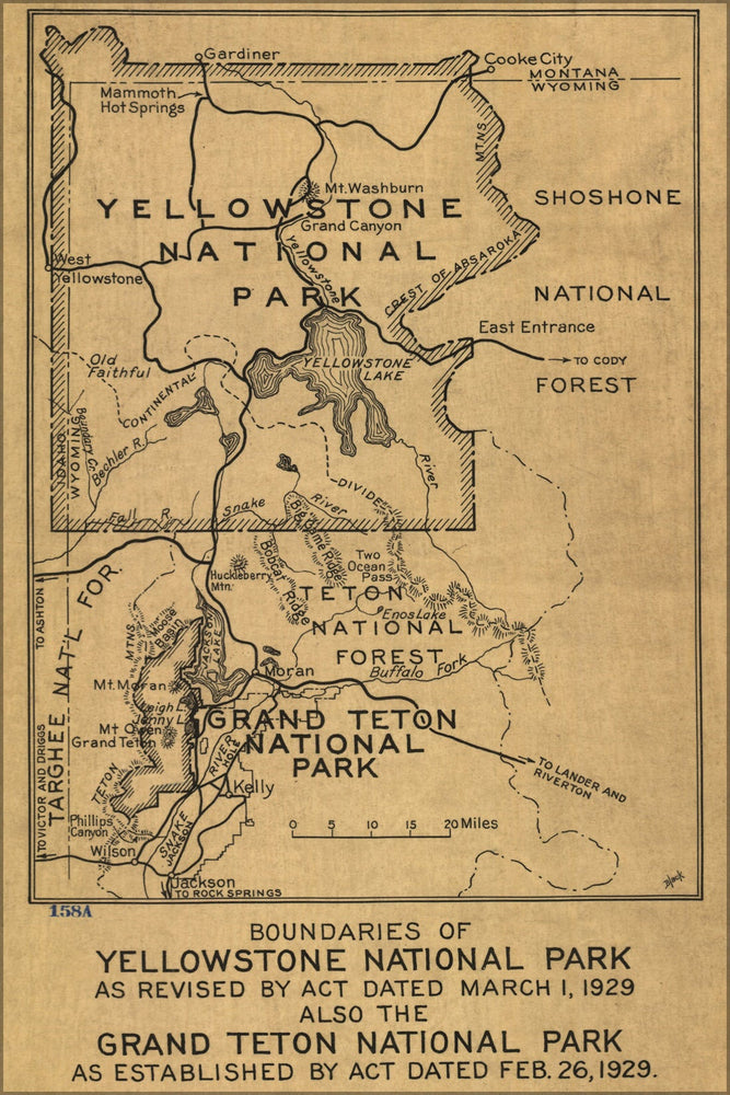 Poster, Many Sizes Available; Map Yellowstone & Grand Teton National Park 1929