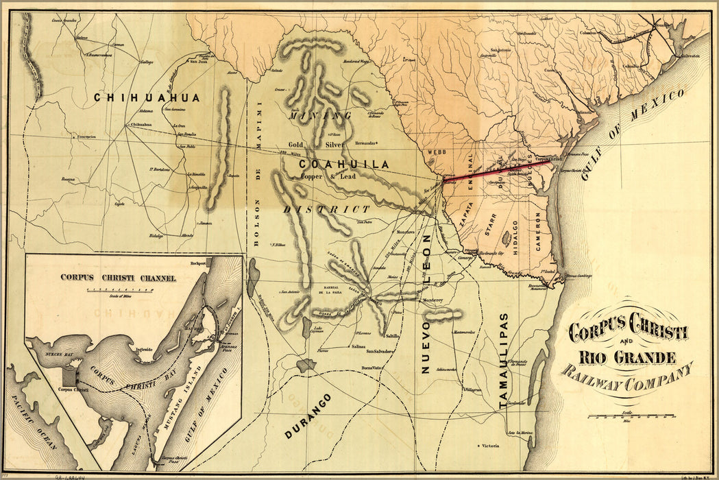 Poster, Many Sizes Available; Map Of Corpus Christi & Rio Grande Railroad 1874