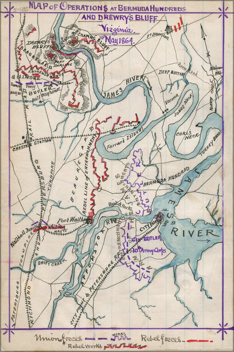 Poster, Many Sizes Available; Map Bermuda Hundred Drewrys Bluff Virginia 1864