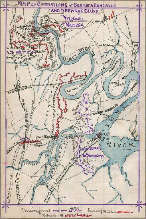 Poster, Many Sizes Available; Map Bermuda Hundred Drewrys Bluff Virginia 1864