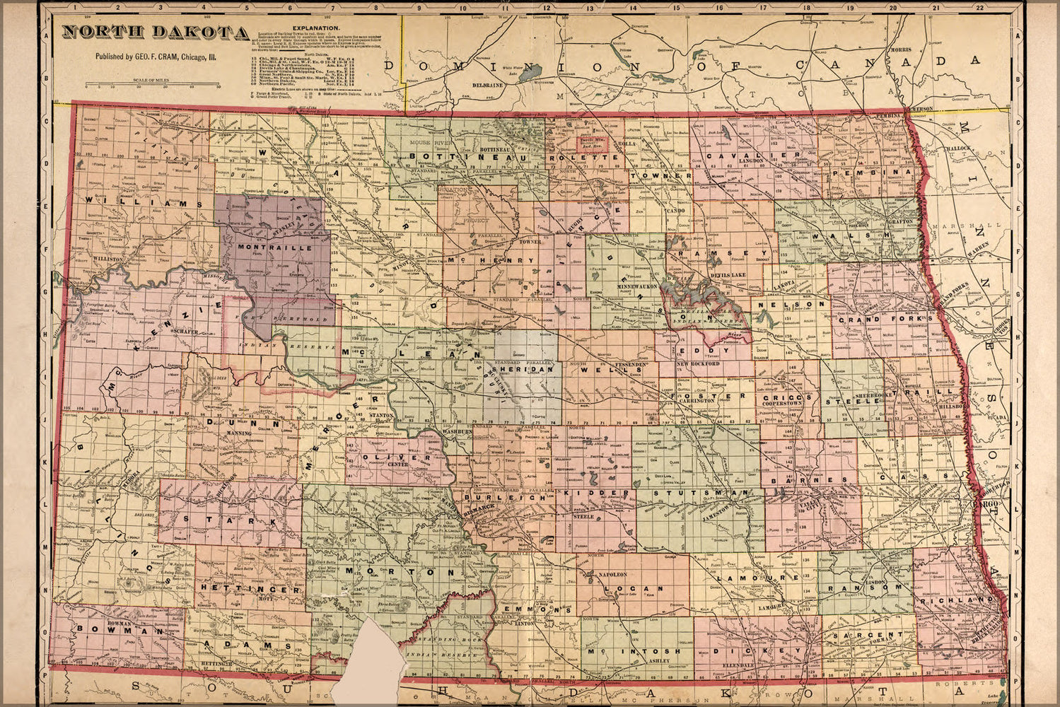 Poster, Many Sizes Available; Map Of North Dakota 1910