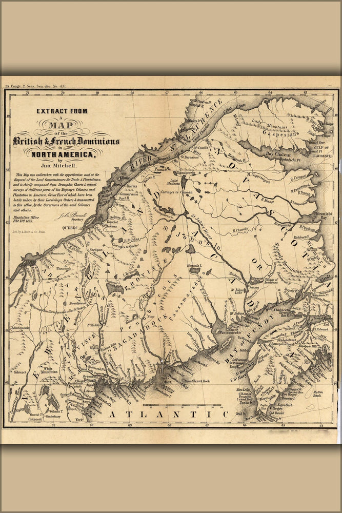 Poster, Many Sizes Available; Map Of Northern Maine, 1755