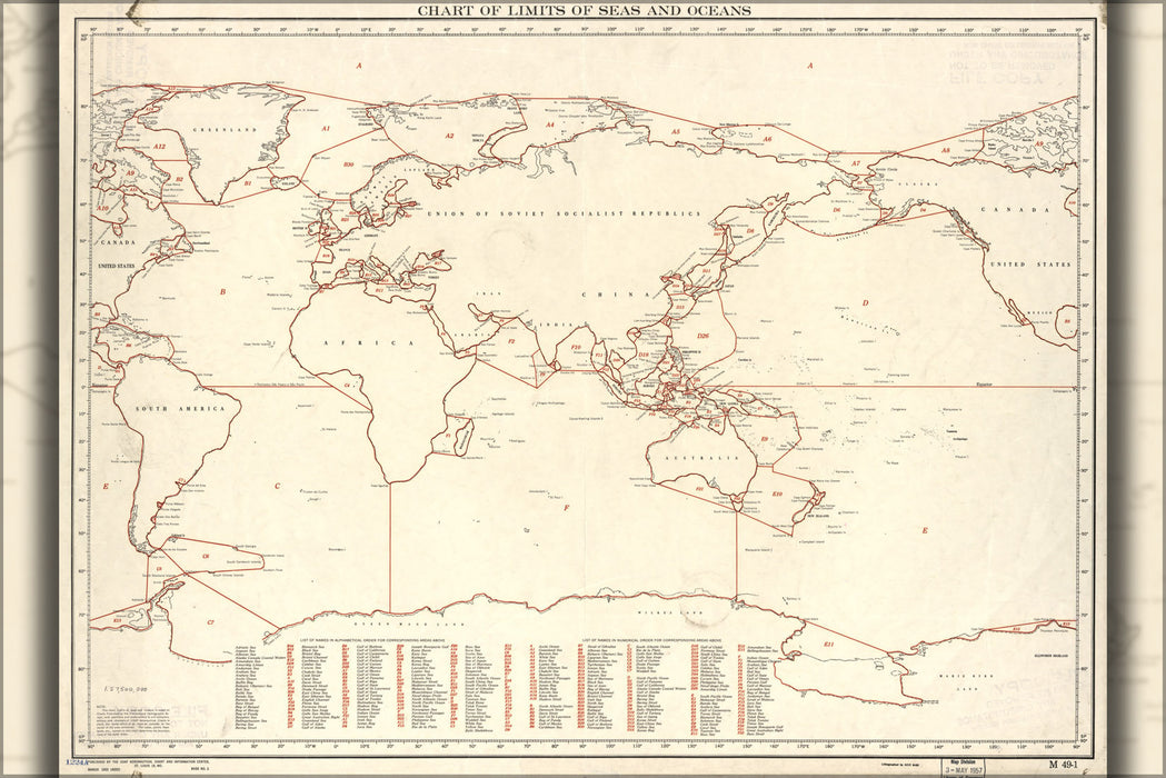 Poster, Many Sizes Available; Map Chart Of Ocean Limits 1953 Pacific Atlantic Indian