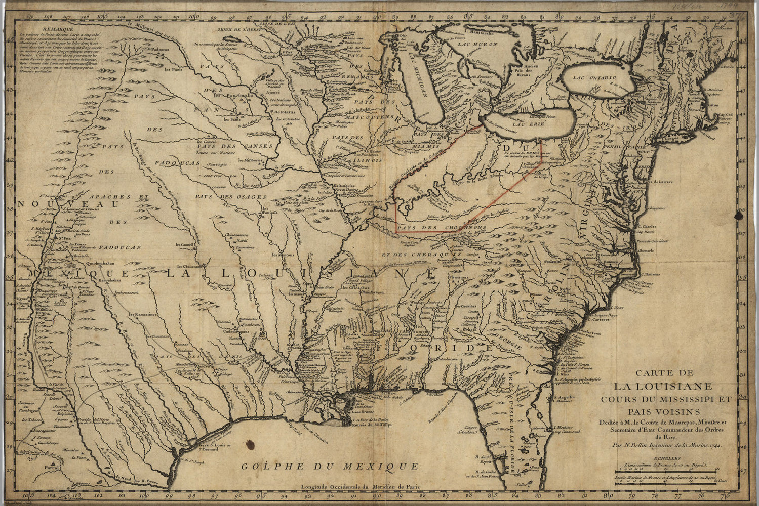 Poster, Many Sizes Available; Carte De Louisiana Mississipi Michigan Map 1744