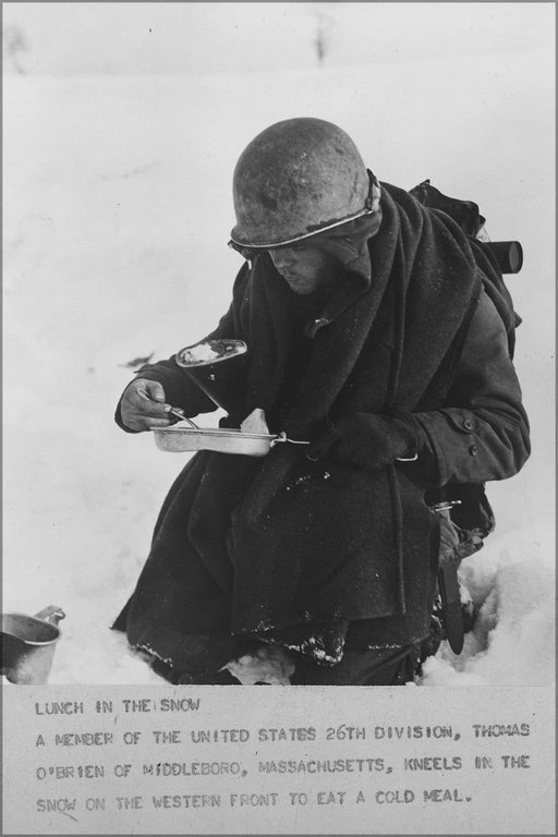 Poster, Many Sizes Available; American G.I. 26Th Division Has His Lunch In The Snow Wwii