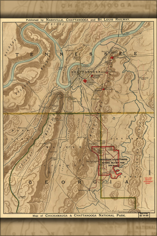 Poster, Many Sizes Available; Map Chickamauga & Chattanooga National Park 1895